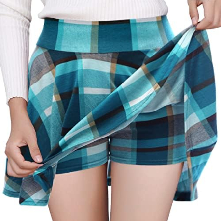 ROCHII - Fusta scurta pentru femei, casual, carouri, verde, alb, negru XXL