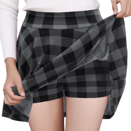 ROCHII - Fusta scurta pentru femei, casual, carouri, gri, negru XXL