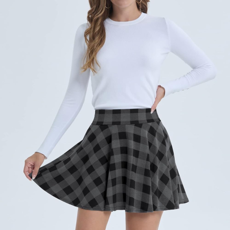 Fusta scurta pentru femei, casual, carouri, gri, negru XXL [2]