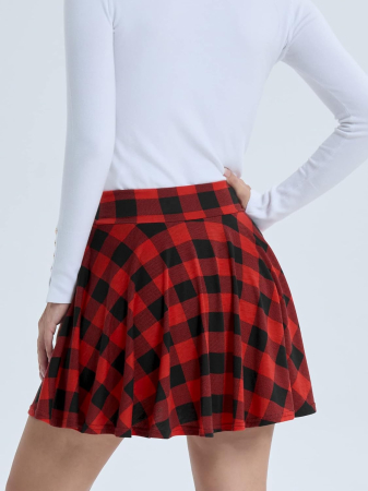Fusta scurta pentru femei, casual, carouri, rosu, alb, negru L [2]