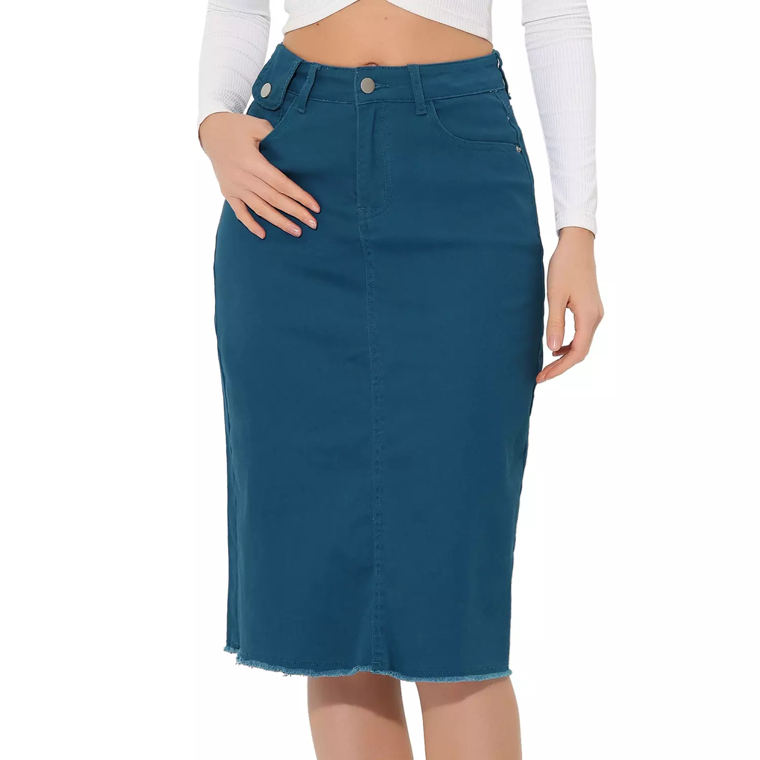 ROCHII - Fusta de blugi peste genunchi pentru femei, casual, M