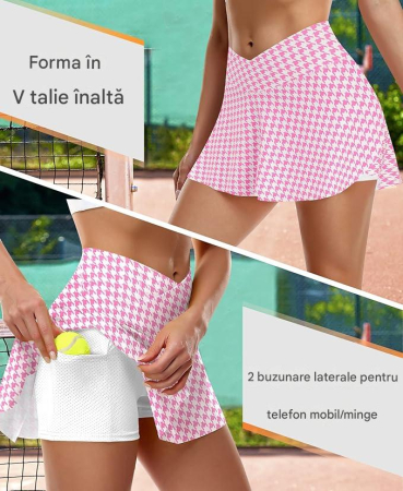 Fusta sport elastica cu pantaloni scurti, talie inalta, alb/roz 2XL [3]