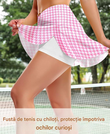 Fusta sport elastica cu pantaloni scurti, talie inalta, alb/roz XS [2]