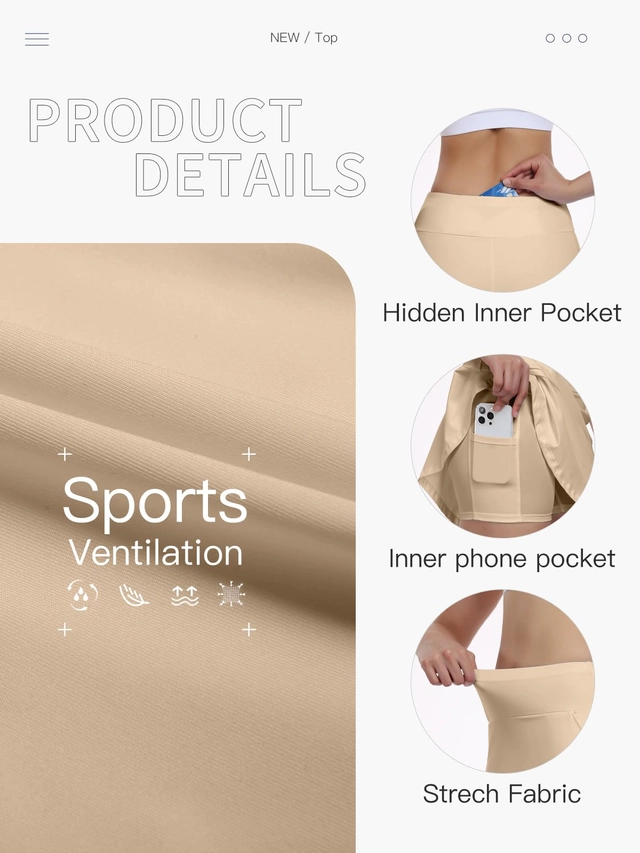 Fusta sport elastica cu pantaloni scurti, talie inalta, bej  XS [4]