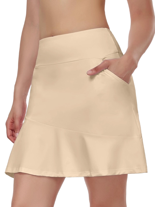 Fusta sport elastica cu pantaloni scurti, talie inalta, bej  XS [2]