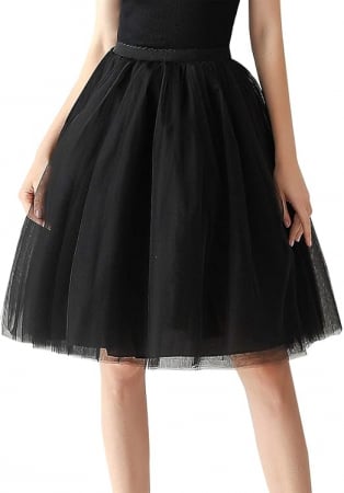 FUSTE - Fusta vaporoasa din dantela neagra cu talie elastica 65-85 cm, lungime 65 cm