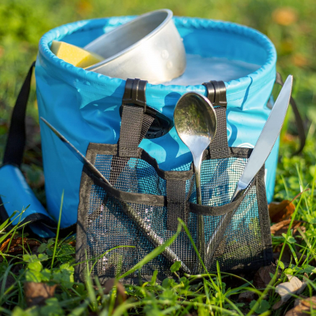 Galeata albastra pliabila cu capac si manere pentru camping 15L [4]