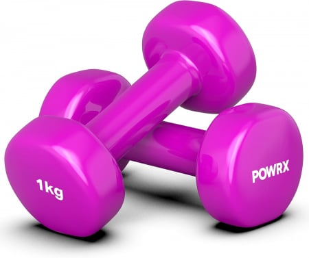 FITNESS - Gantere metalice imbracate in Vinil Roz 2x1 kg