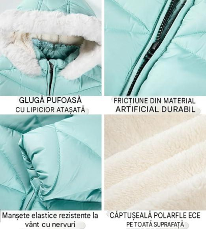 Geaca verde deschis de iarna pentru fete, cu gluga, captusita, 12 ani, 152 cm [6]