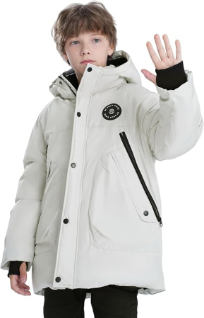 Geci si veste copii - Geaca gri deschis de iarna pentru baieti, cu gluga, captusita, 9 ani, 134 cm