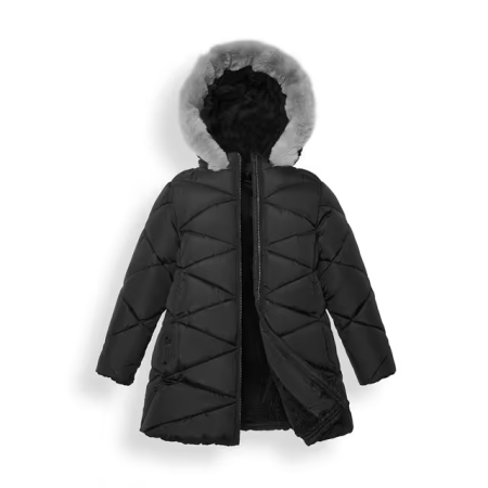 Geci si veste copii - Geaca neagra de iarna pentru fete, cu gluga, captusita, 10 ani, 140 cm