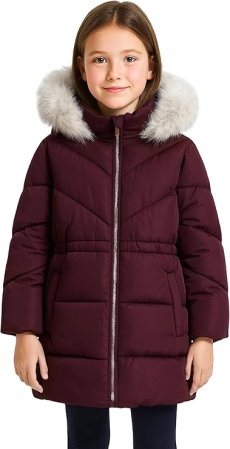 Geci si veste copii - Geaca visinie de iarna pentru fete, cu gluga, captusita, 9 ani, 134 cm