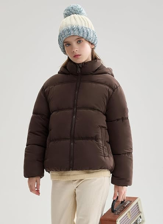 Geaca maro de iarna pentru fete, cu gluga, captusita, 8 ani, 128 cm [2]