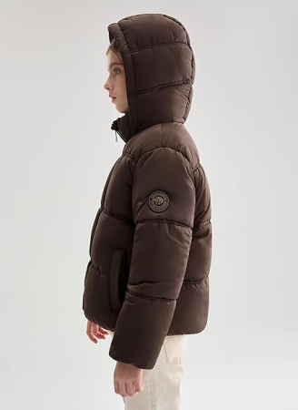 Geaca maro de iarna pentru fete, cu gluga, captusita, 8 ani, 128 cm [1]