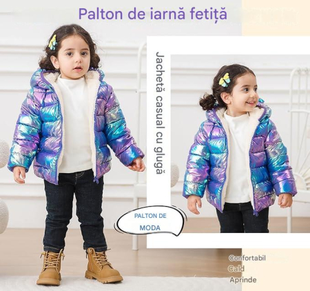 Geaca de iarna captusita pentru copii, Mov stralucitor 12-18 luni [3]