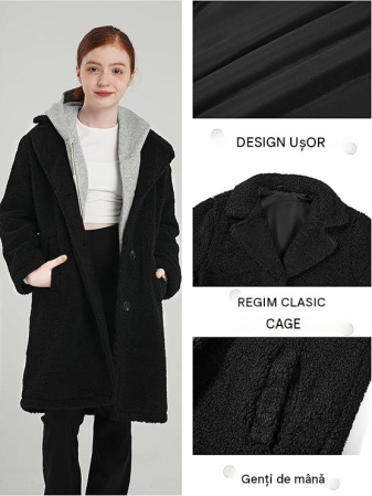 Palton de iarna din flee pentru fete, negru 128 cm [4]