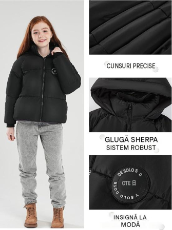 Geaca de iarna matlasata pentru fete, neagra 128 [4]