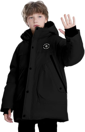 Geci si veste copii - Geaca neagra de iarna pentru baieti, cu gluga, captusita, 10 ani, 140 cm
