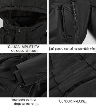 Geaca neagra de iarna pentru baieti, cu gluga, captusita, 10 ani, 140 cm [5]