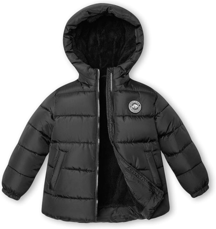 Geci si veste copii - Geaca neagra de iarna pentru fete, cu gluga, captusita, 7 ani, 122 cm