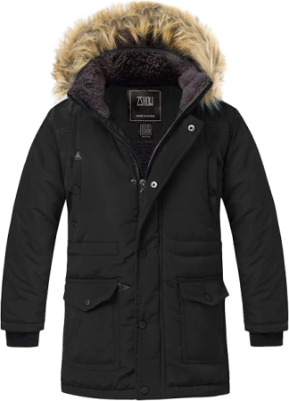 Geci si veste copii - Geaca neagra de iarna pentru baieti, cu gluga, captusita, 12-13 ani, 152-158 cm