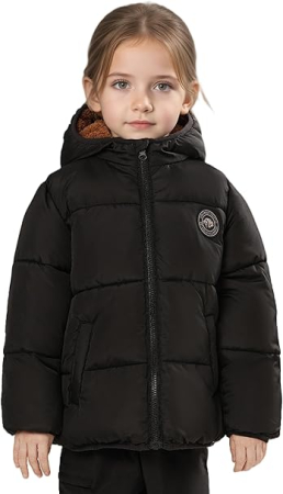 Geci si veste copii - Geaca neagra de iarna pentru fete, cu gluga, captusita, 5 ani, 110 cm
