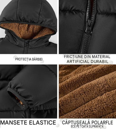 Geaca neagra de iarna pentru fete, cu gluga, captusita, 5 ani, 110 cm [4]