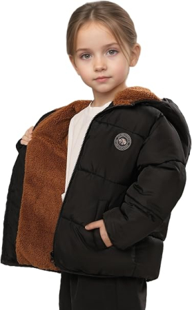 Geaca neagra de iarna pentru fete, cu gluga, captusita, 6 ani, 116 cm [1]