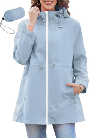 Geci si Veste dama - Geacă bleu Damă PONCEAU, Jacheta Rezistentă la Apă și Vânt, cu Glugă, 100% Poliester, M