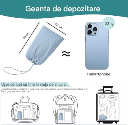 Geacă bleu Damă PONCEAU, Jacheta Rezistentă la Apă și Vânt, cu Glugă, 100% Poliester, M [6]