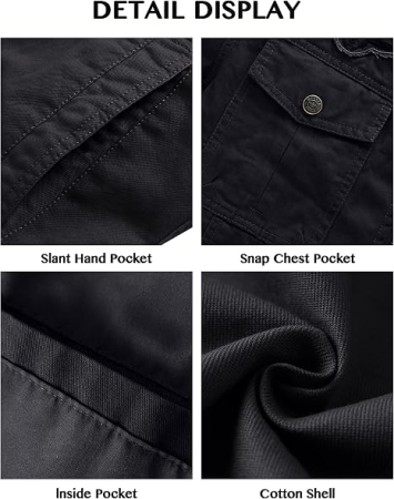 Geacă gri Militară Bărbați, Jacheta Căptușită, Windproof, Guler Înalt, 6 Buzunare, S [5]