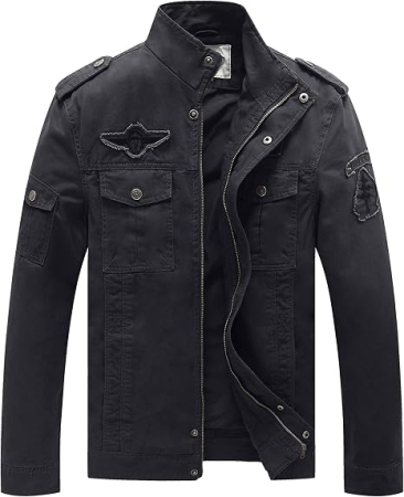 Geci si veste barbati - Geacă gri Militară Bărbați, Jacheta Căptușită, Windproof, Guler Înalt, 6 Buzunare, S