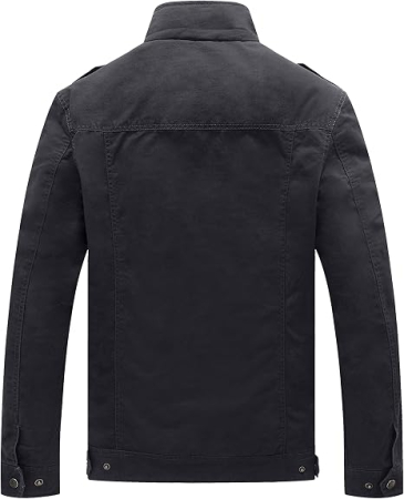 Geacă gri Militară Bărbați, Jacheta Căptușită, Windproof, Guler Înalt, 6 Buzunare, S [1]