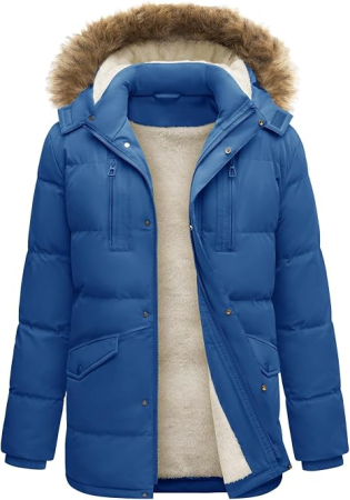 GECI BARBATI - Geacă albastra Iarnă Bărbați Heekpek, Parka Lungă, Impermeabilă, cu Glugă Detașabilă și Căptușeală Fleece, L