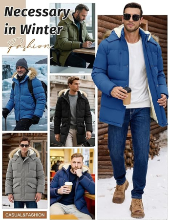 Geacă albastra Iarnă Bărbați Heekpek, Parka Lungă, Impermeabilă, cu Glugă Detașabilă și Căptușeală Fleece, L [6]