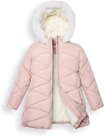 Geci si veste copii - Geaca roz de iarna pentru fete, cu gluga, captusita, 6 ani, 116 cm