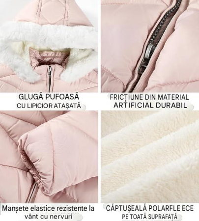 Geaca roz de iarna pentru fete, cu gluga, captusita, 6 ani, 116 cm [6]