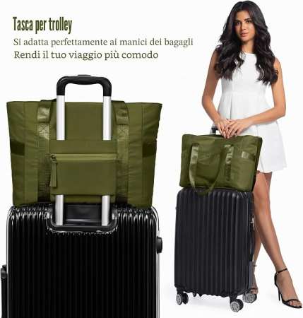 Geantă verde Damă Shopper Mare, pentru Laptop 15.6", Impermeabila, 7 Buzunare, Geantă Cosmetică Inclusă, Curea Reglabilă și Detașabilă, Compartiment Troler [5]