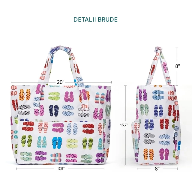 Geantă de plaja pentru femei, material textil impermeabil, 7 buzunare, 45 L [4]