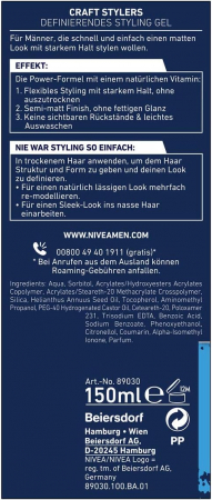 Gel de par NIVEA MEN Craft Stylers Defining cu efect mat pentru fixare puternica, 150 ml [1]