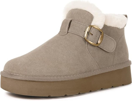 CIZME - Ghete de Iarnă din Piele Întoarsă kaki, Căptușeală Fleece, Talpă EVA Antiderapantă, 42
