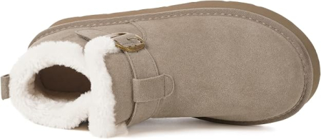 Ghete de Iarnă din Piele Întoarsă kaki, Căptușeală Fleece, Talpă EVA Antiderapantă, 42 [3]