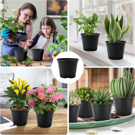 Ghivece din plastic negre pentru flori, 10x7.5x8.5 cm 100 bucati [4]
