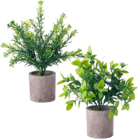 Plante artificiale - Ghivece ornamentale cu plante verzi artificiale, 2 bucati 23 cm