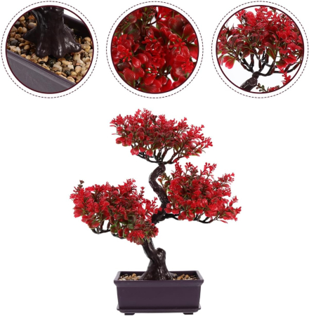 Bonsai mare artificial, in ghiveci, aspect rosiatic, 36x32 cm [4]
