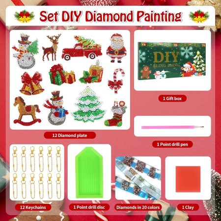 Ornamente multicolore decorare pom sarbatori cu Pictură cu Diamante, set 12 piese [1]