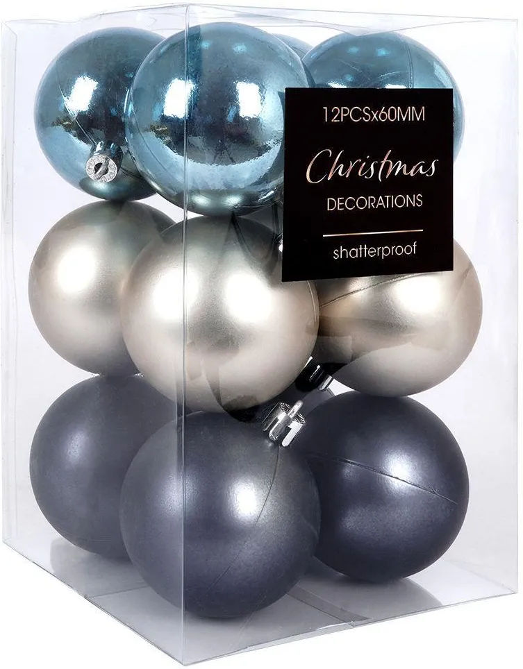 globuri - Globuri decorare pom sarbatori 3 culori, 12 bucati