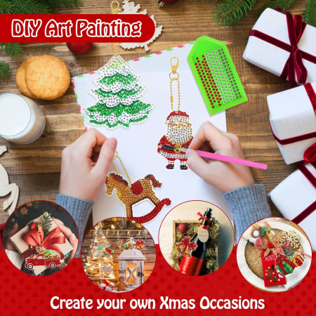 Ornamente multicolore decorare pom sarbatori cu Pictură cu Diamante, set 12 piese [2]