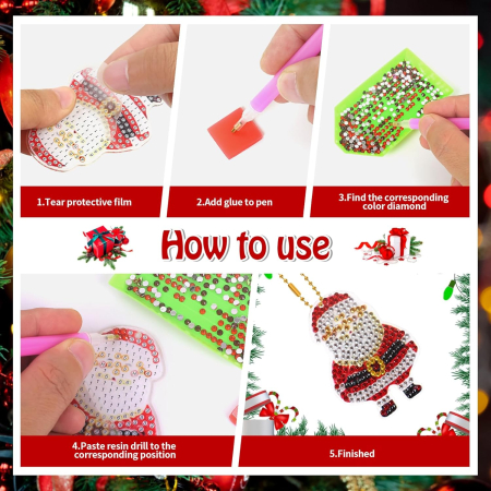 Ornamente multicolore decorare pom sarbatori cu Pictură cu Diamante, set 12 piese [6]