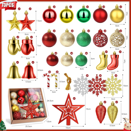 Globuri diferite forme din plastic pentru decorare pom Craciun, set 73 piese [3]